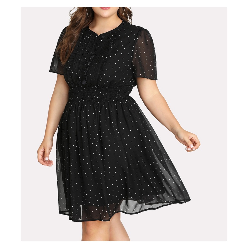 Black White Polka Dot Short Sleeve Dress - Picture 3 of 4